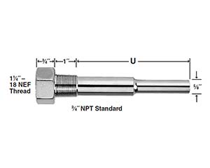 Thermowells for Adjustable Angle Thermometers without lagging